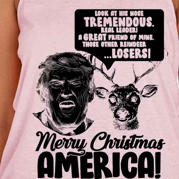 Merry Christmas America Trump Reindeer Women's Knotted Racerback Tank