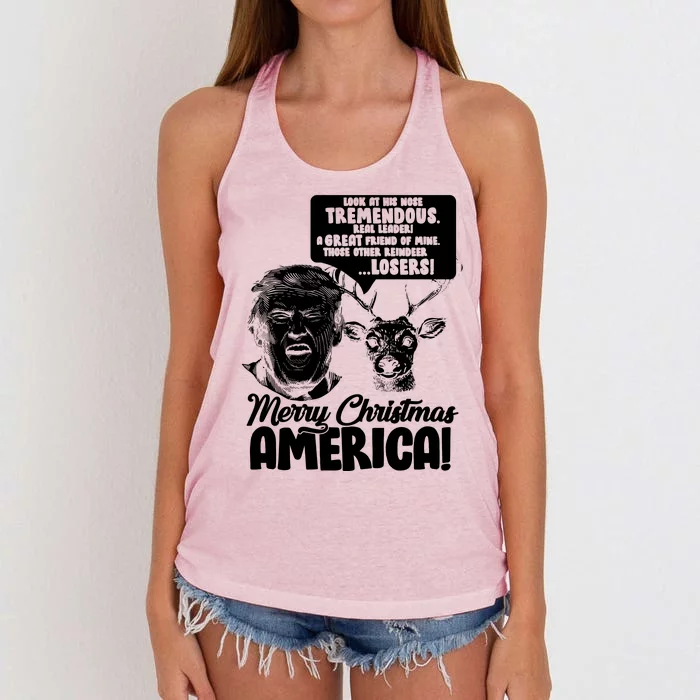 Merry Christmas America Trump Reindeer Women's Knotted Racerback Tank