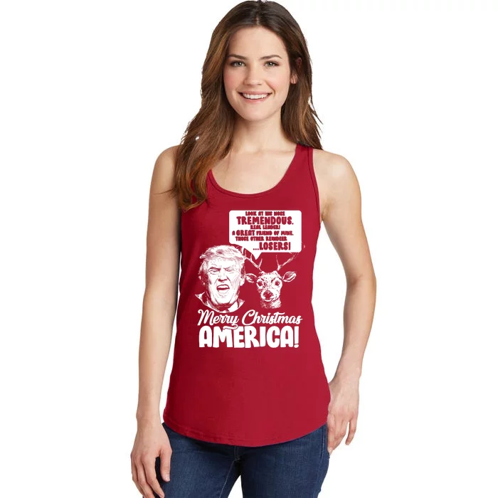 Merry Christmas America Trump Reindeer Ladies Essential Tank