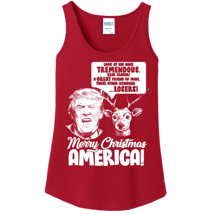 Merry Christmas America Trump Reindeer Ladies Essential Tank