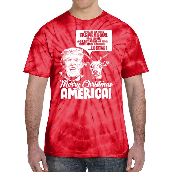 Merry Christmas America Trump Reindeer Tie-Dye T-Shirt