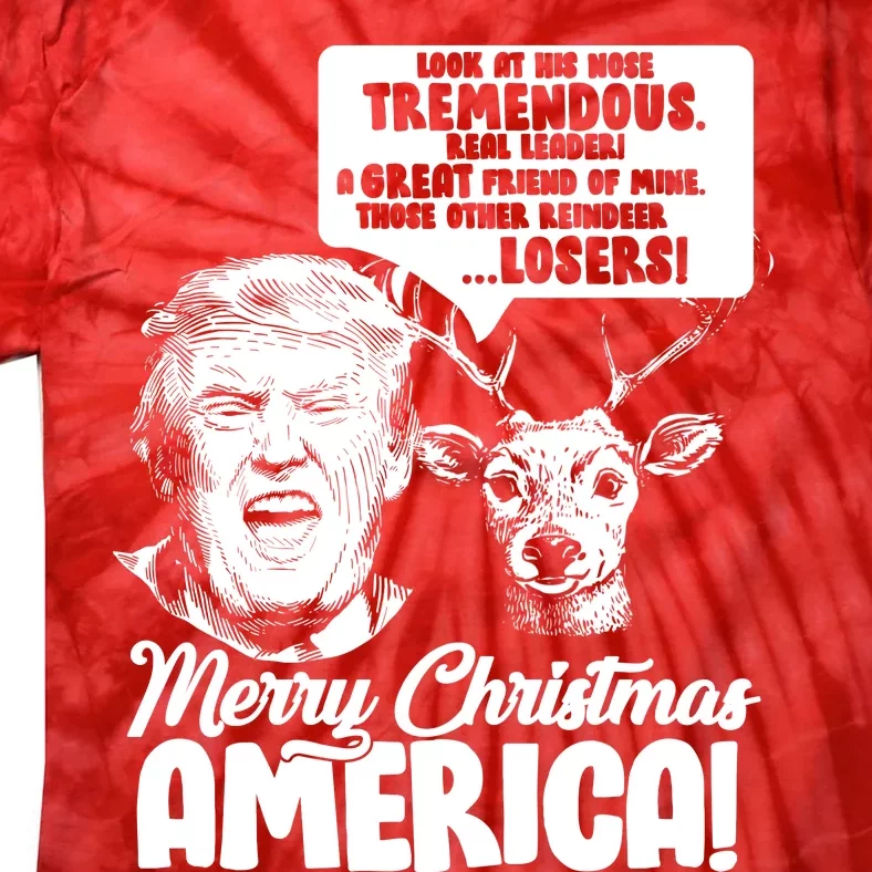 Merry Christmas America Trump Reindeer Tie-Dye T-Shirt