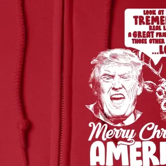 Merry Christmas America Trump Reindeer Full Zip Hoodie