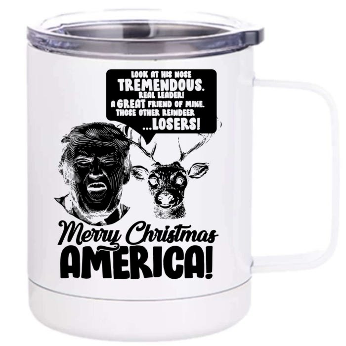 Merry Christmas America Trump Reindeer Front & Back 12oz Stainless Steel Tumbler Cup