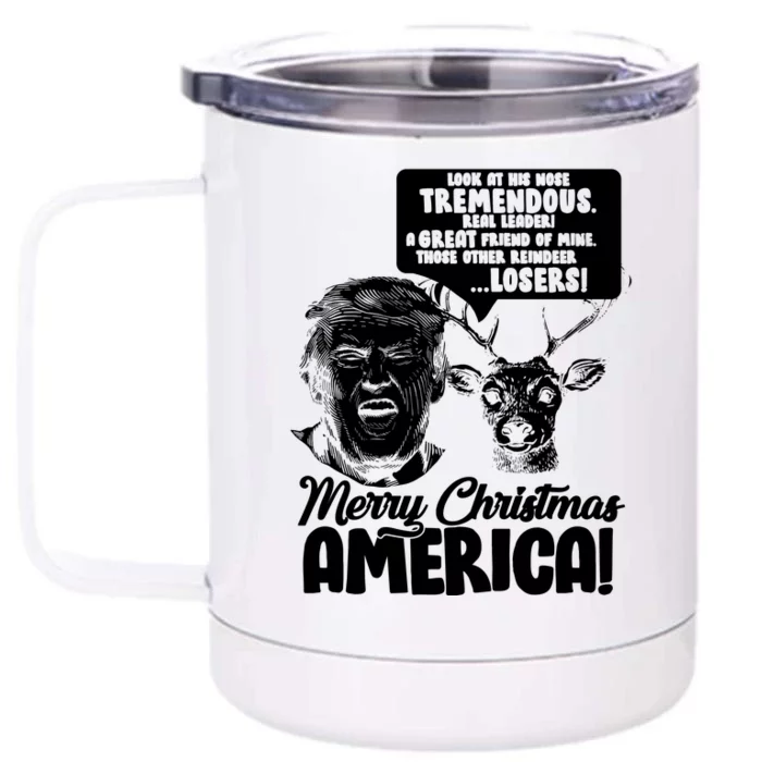 Merry Christmas America Trump Reindeer Front & Back 12oz Stainless Steel Tumbler Cup