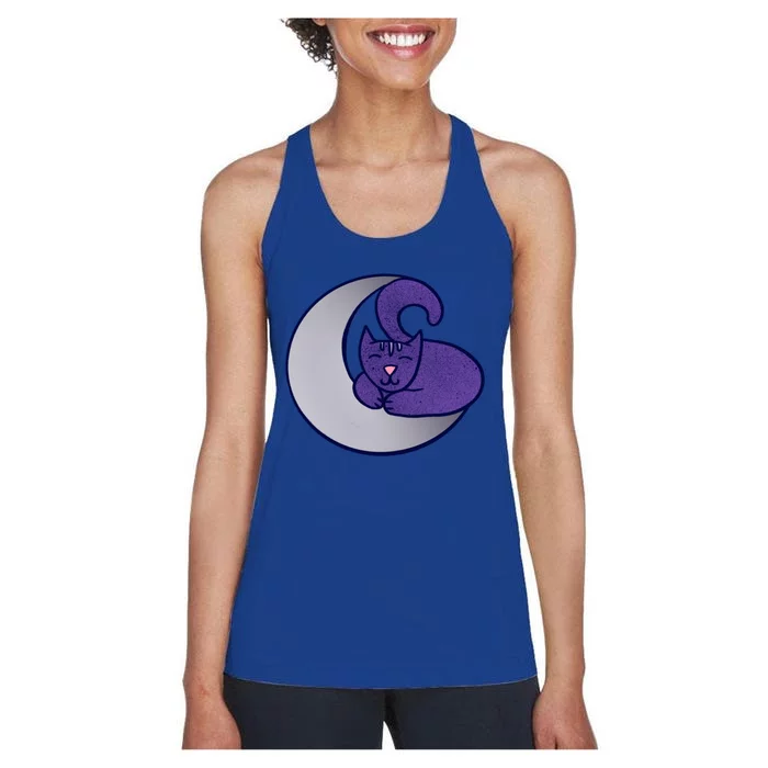 Moon Cat Artwork Cat Witch Design Gift Women's Racerback Tank