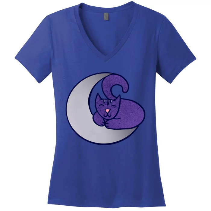 Moon Cat Artwork Cat Witch Design Gift Women's V-Neck T-Shirt