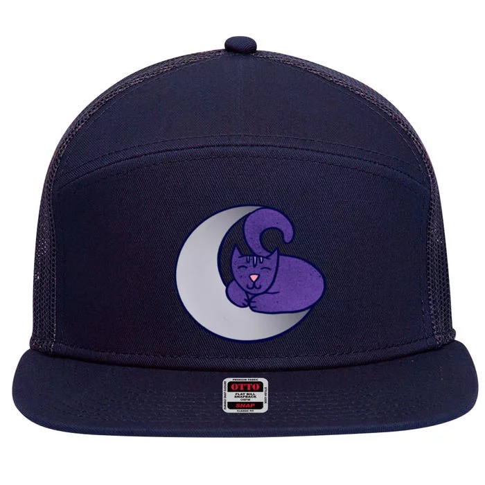 Moon Cat Artwork Cat Witch Design Gift 7 Panel Mesh Trucker Snapback Hat