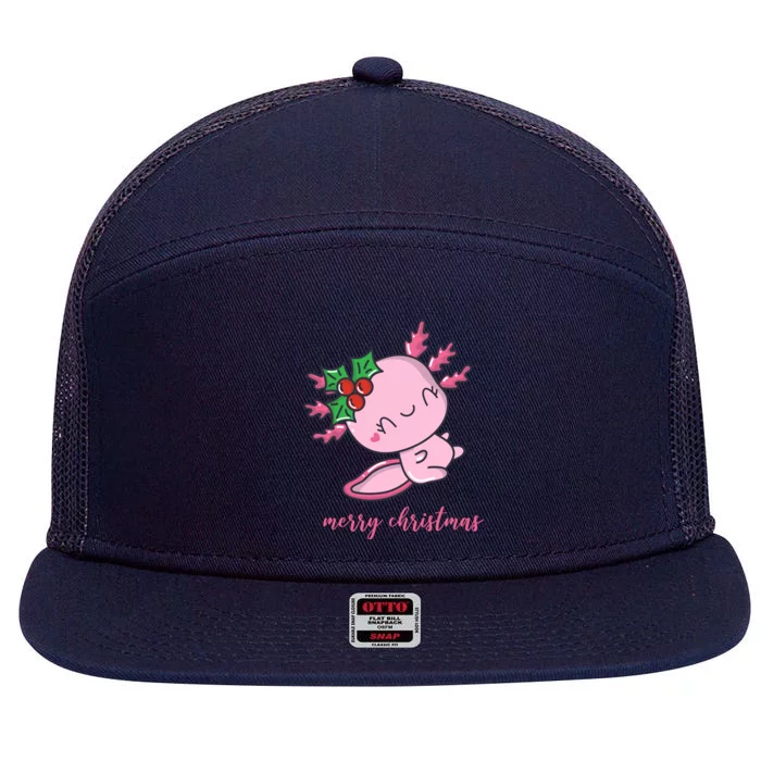 Merry Christmas Axolotl Cute Holiday 7 Panel Mesh Trucker Snapback Hat