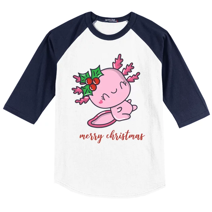 Merry Christmas Axolotl Cute Holiday Baseball Sleeve Shirt