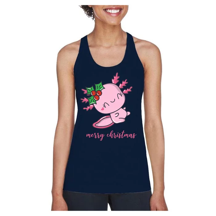 Merry Christmas Axolotl Cute Holiday Women's Racerback Tank