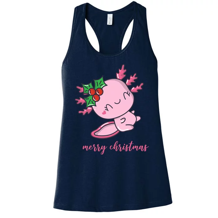 Merry Christmas Axolotl Cute Holiday Women's Racerback Tank