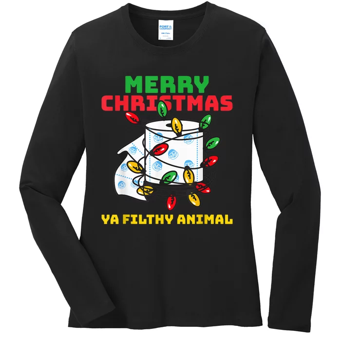 Merry Christmas Animal Filthy Ya Toilet Paper Funny Ladies Long Sleeve Shirt