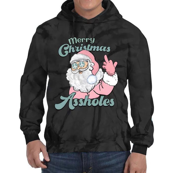 Merry Christmas Assholes Santa Dirty Humor Christmas Tie Dye Hoodie