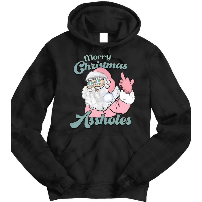 Merry Christmas Assholes Santa Dirty Humor Christmas Tie Dye Hoodie