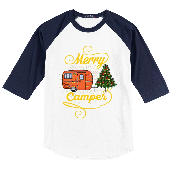 Merry Camper And Christmas Camping Lovers Gift Baseball Sleeve Shirt