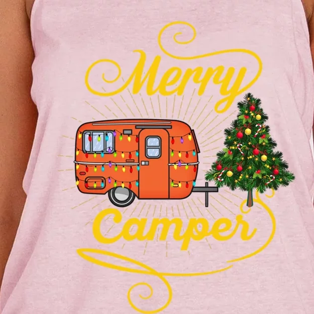 Merry Camper And Christmas Camping Lovers Gift Women's Knotted Racerback Tank