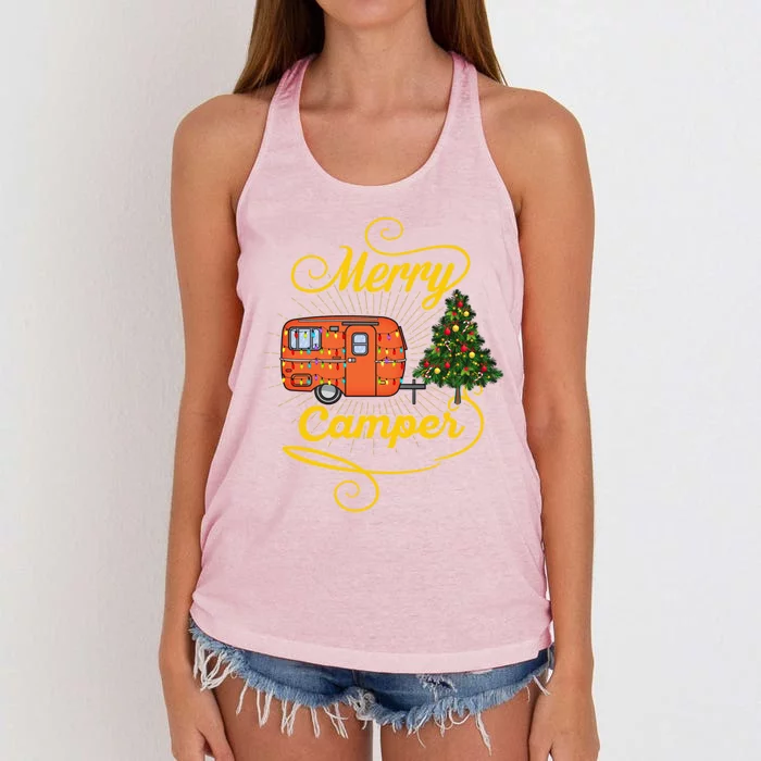 Merry Camper And Christmas Camping Lovers Gift Women's Knotted Racerback Tank