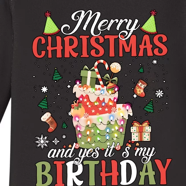 Merry Christmas And Yes ItS My Birthday Funny Xmas Santa Birthday Baby Long Sleeve Bodysuit