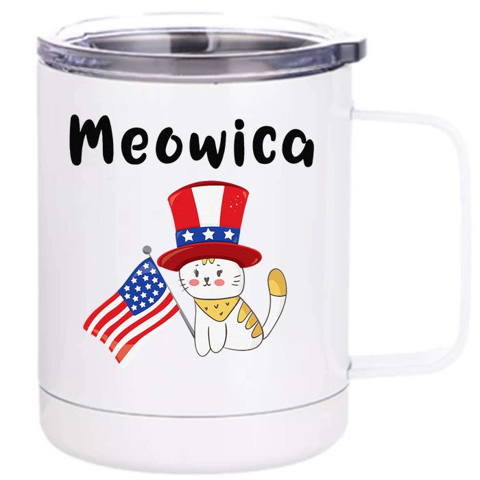 Meowica Cat American Flag Fourth Of July Kitty Front & Back 12oz Stainless Steel Tumbler Cup