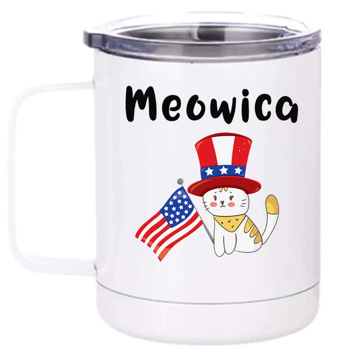 Meowica Cat American Flag Fourth Of July Kitty Front & Back 12oz Stainless Steel Tumbler Cup