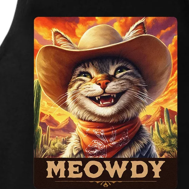 Meowdy Cowboy A Furry Friend In The Wild West Cat Ladies Tri-Blend Wicking Tank