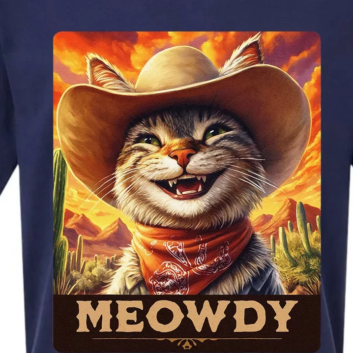 Meowdy Cowboy A Furry Friend In The Wild West Cat Sueded Cloud Jersey T-Shirt