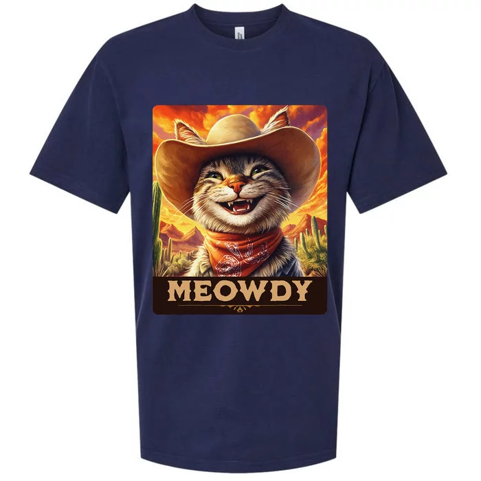 Meowdy Cowboy A Furry Friend In The Wild West Cat Sueded Cloud Jersey T-Shirt