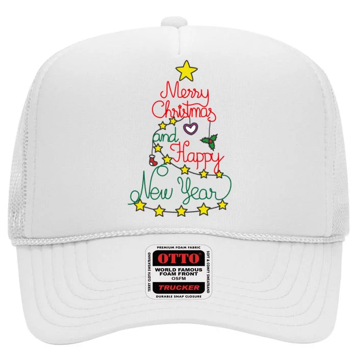 Merry Christmas And Happy New Year High Crown Mesh Trucker Hat