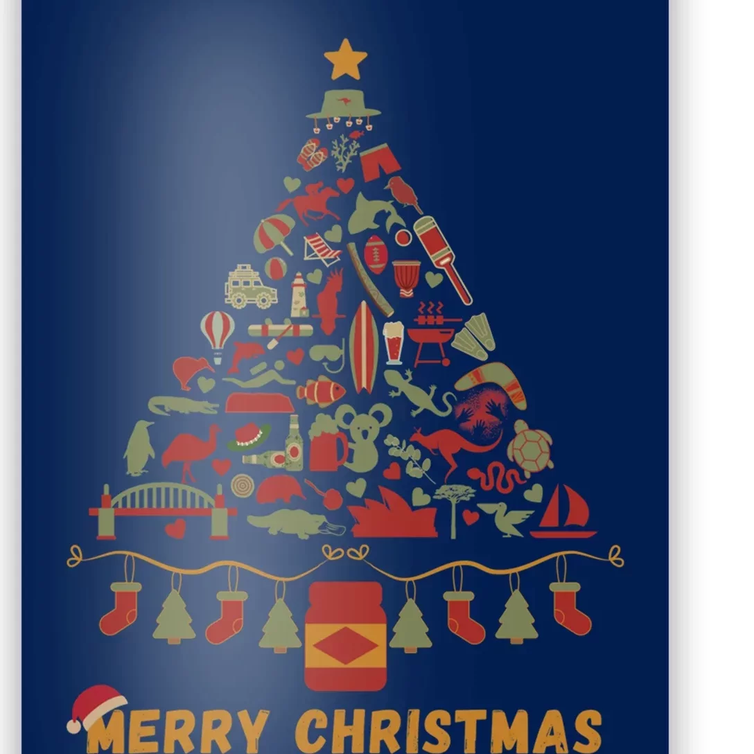 Merry Christmas Australia Australian Christmas Tree Made Up Of IconsSymbols (I Poster