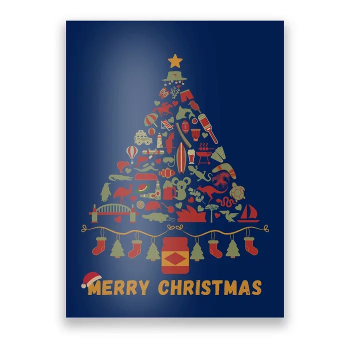 Merry Christmas Australia Australian Christmas Tree Made Up Of IconsSymbols (I Poster