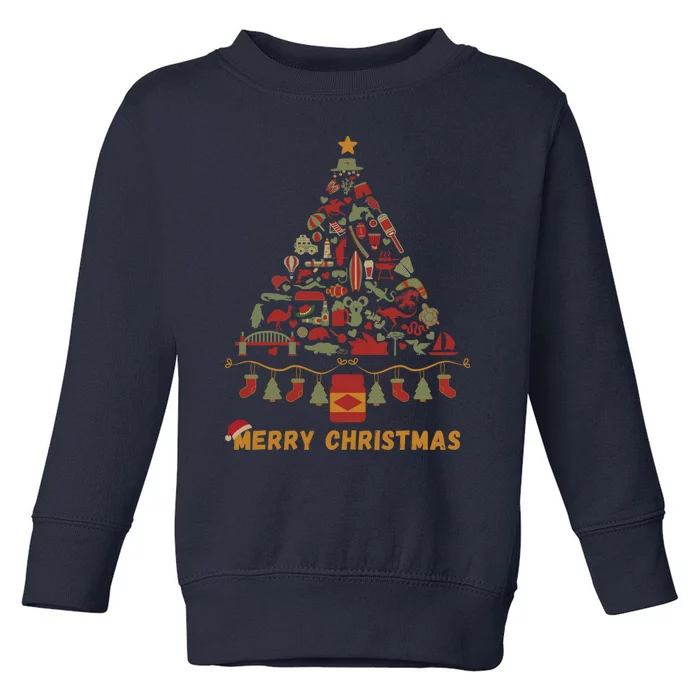 Merry Christmas Australia Australian Christmas Tree Made Up Of IconsSymbols (I Toddler Sweatshirt