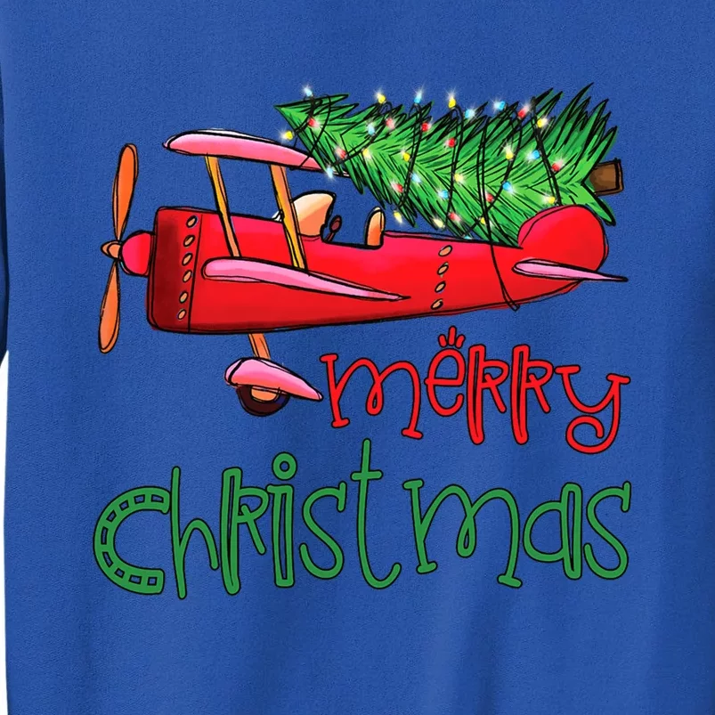 Merry Christmas Airplane Christmas Tree Pilot Xmas Funny Funny Gift Tall Sweatshirt