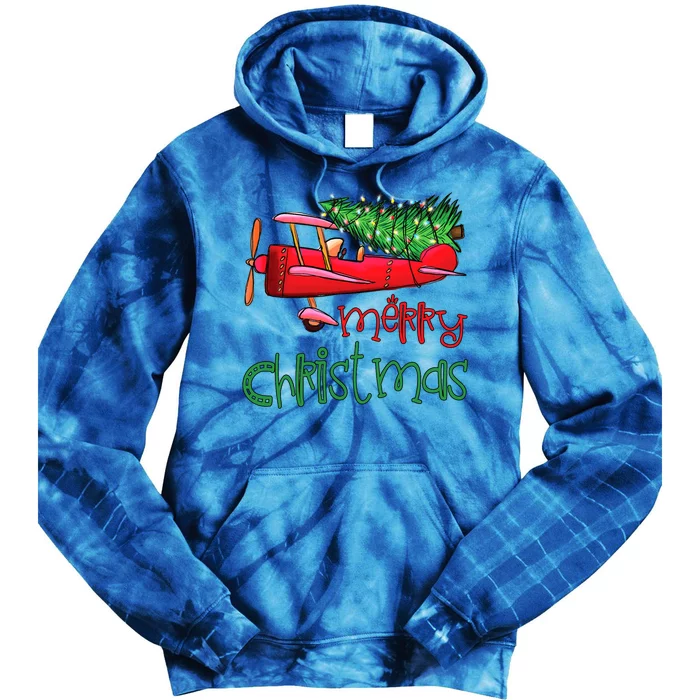 Merry Christmas Airplane Christmas Tree Pilot Xmas Funny Funny Gift Tie Dye Hoodie