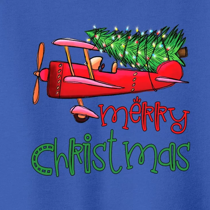 Merry Christmas Airplane Christmas Tree Pilot Xmas Funny Funny Gift Toddler T-Shirt