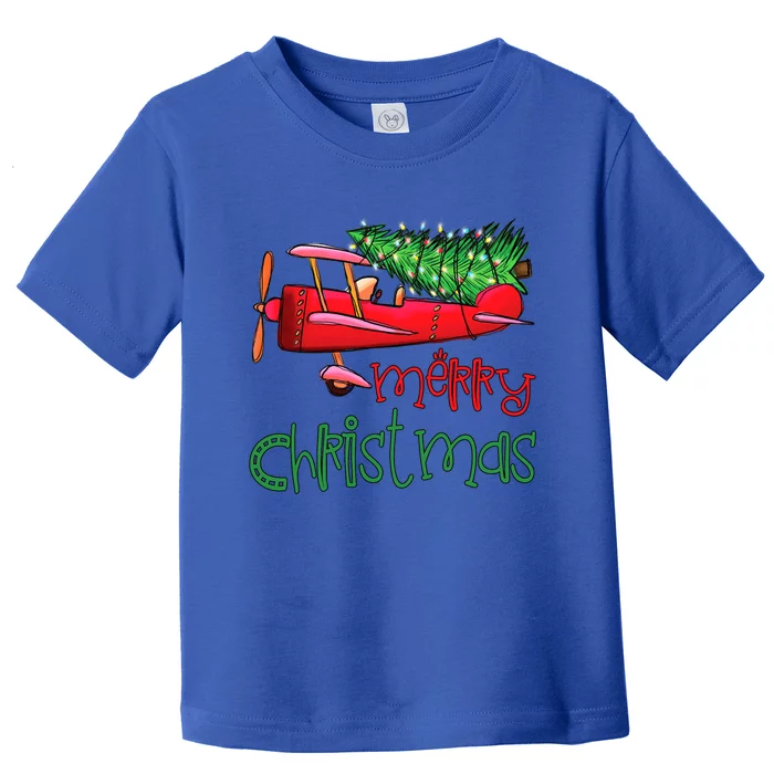 Merry Christmas Airplane Christmas Tree Pilot Xmas Funny Funny Gift Toddler T-Shirt