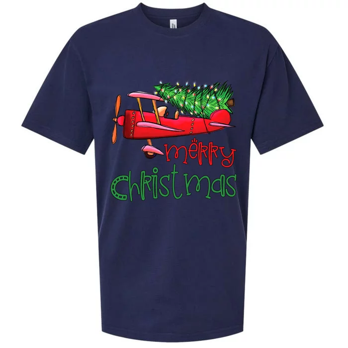 Merry Christmas Airplane Christmas Tree Pilot Xmas Funny Funny Gift Sueded Cloud Jersey T-Shirt