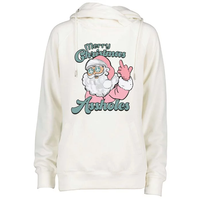 Merry Christmas Assholes Santa Sweater Dirty Humor Christmas Womens Funnel Neck Pullover Hood