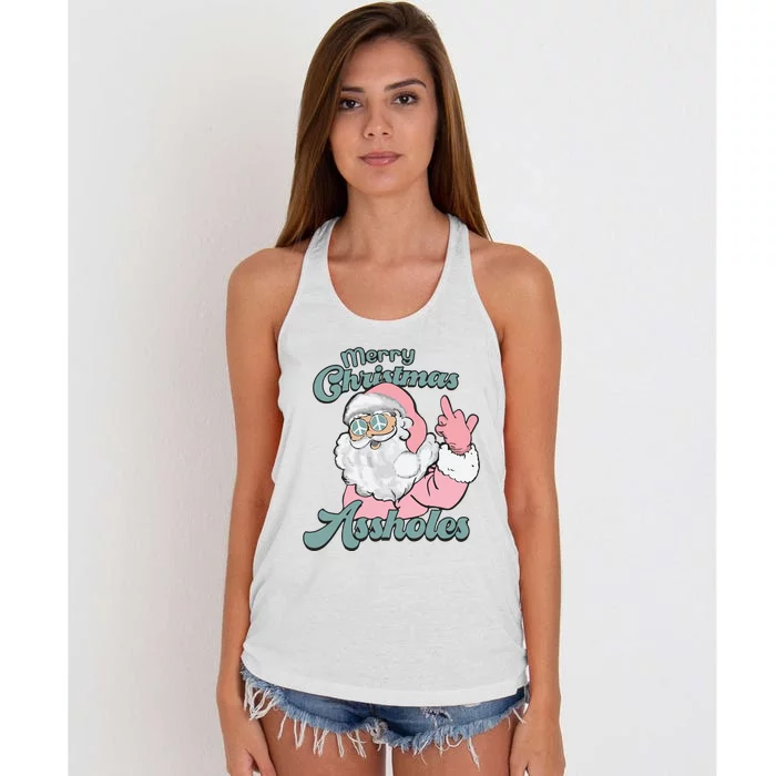 Merry Christmas Assholes Santa Sweater Dirty Humor Christmas Women's Knotted Racerback Tank