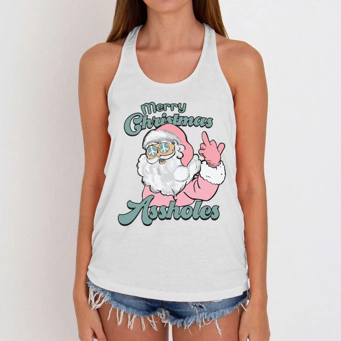 Merry Christmas Assholes Santa Sweater Dirty Humor Christmas Women's Knotted Racerback Tank