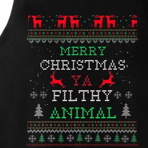 Merry Christmas Animal Filthy Ya Xmas Pajama Family Matching Ladies Tri-Blend Wicking Tank