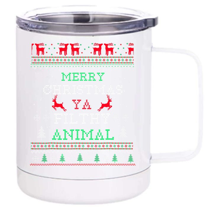 Merry Christmas Animal Filthy Ya Xmas Pajama Family Matching Front & Back 12oz Stainless Steel Tumbler Cup