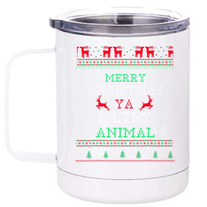 Merry Christmas Animal Filthy Ya Xmas Pajama Family Matching Front & Back 12oz Stainless Steel Tumbler Cup