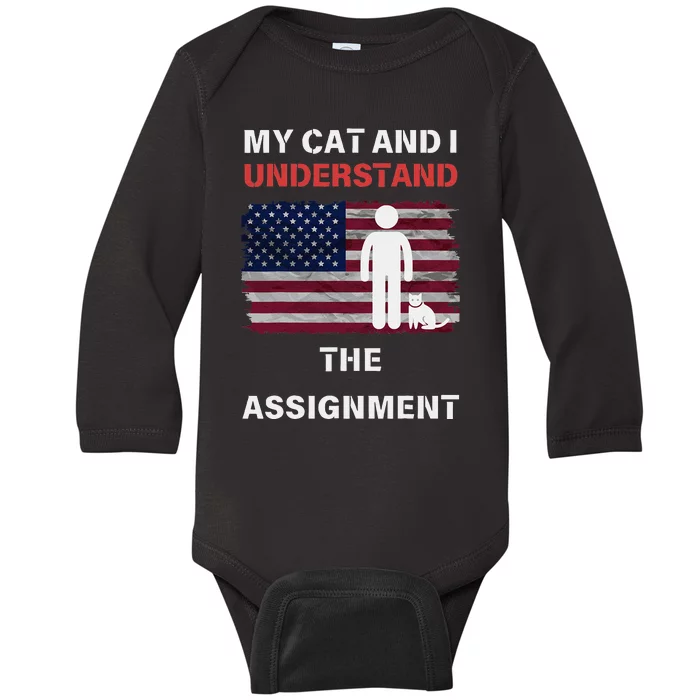 My Cat And I Understand The Assignment Usa Flag Baby Long Sleeve Bodysuit