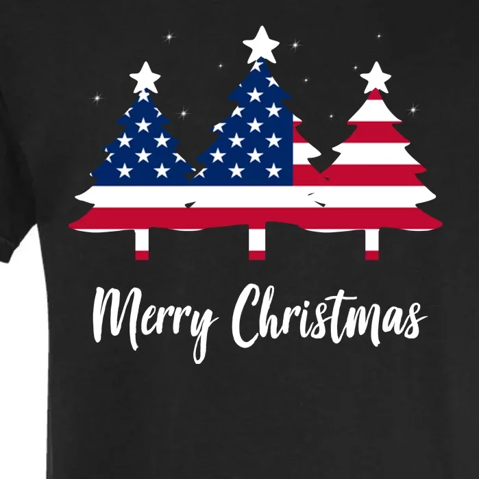 Merry Christmas American Flag Trees Garment-Dyed Heavyweight T-Shirt