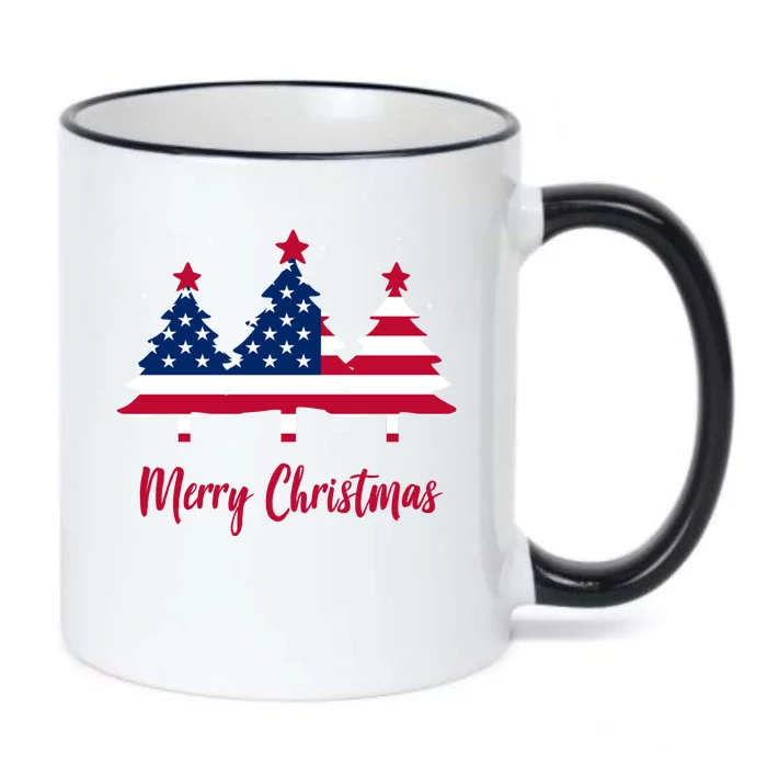 Merry Christmas American Flag Trees Black Color Changing Mug