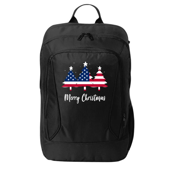 Merry Christmas American Flag Trees City Backpack