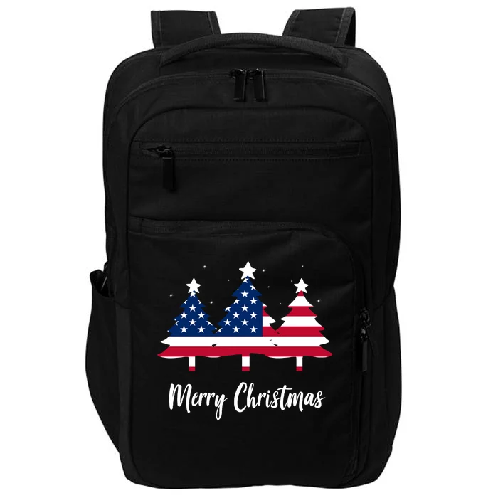 Merry Christmas American Flag Trees Impact Tech Backpack