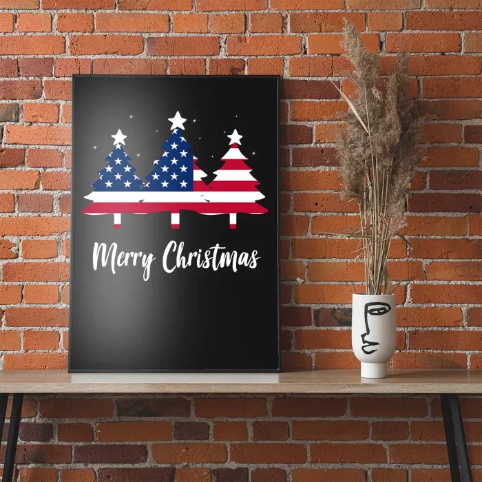 Merry Christmas American Flag Trees Poster