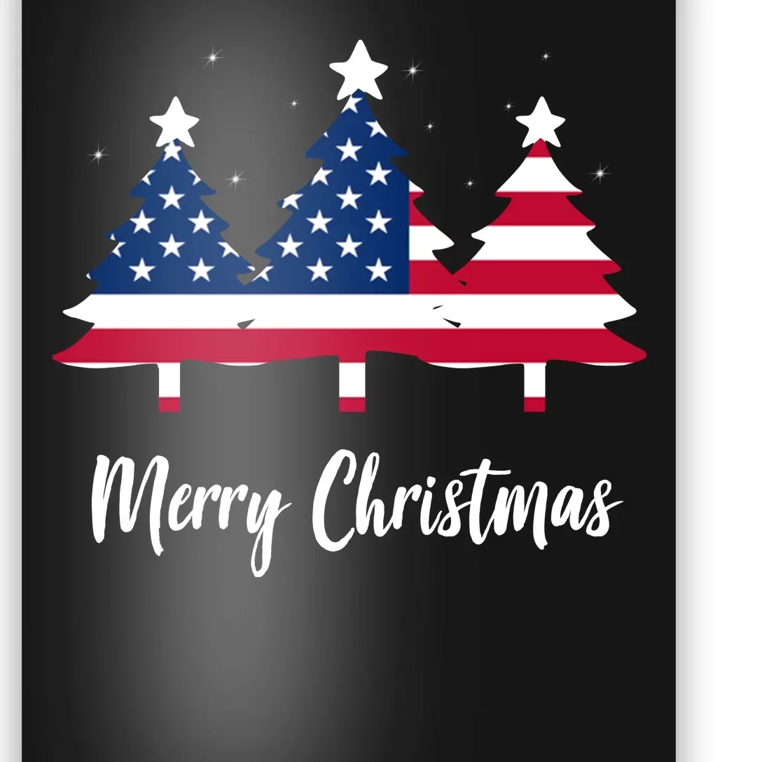 Merry Christmas American Flag Trees Poster